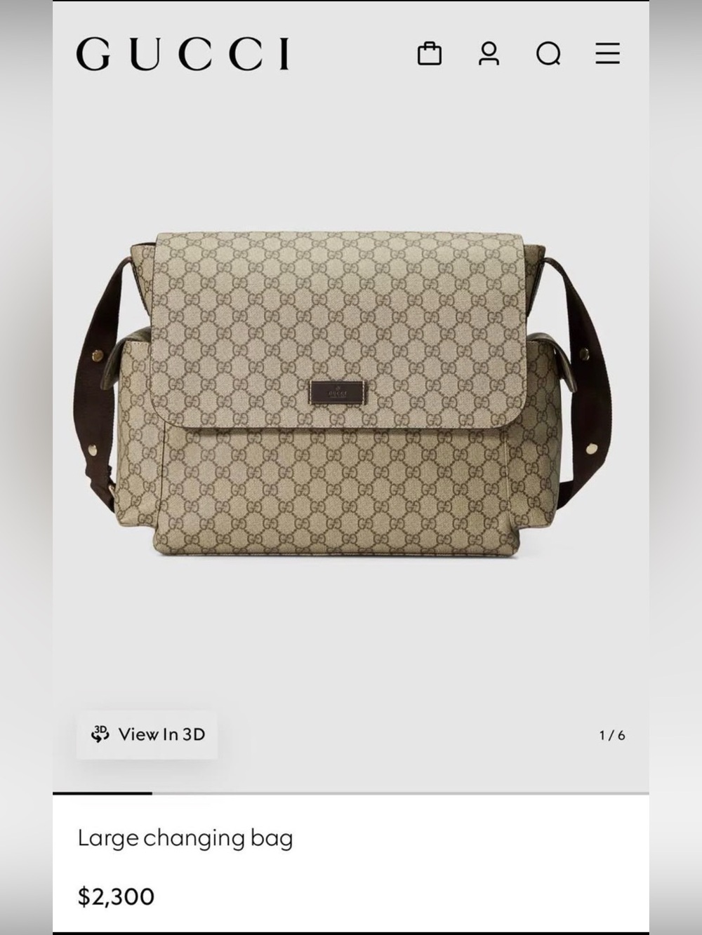 Gucci Monogram Messenger Baby Bag with Brown Strap Authentic